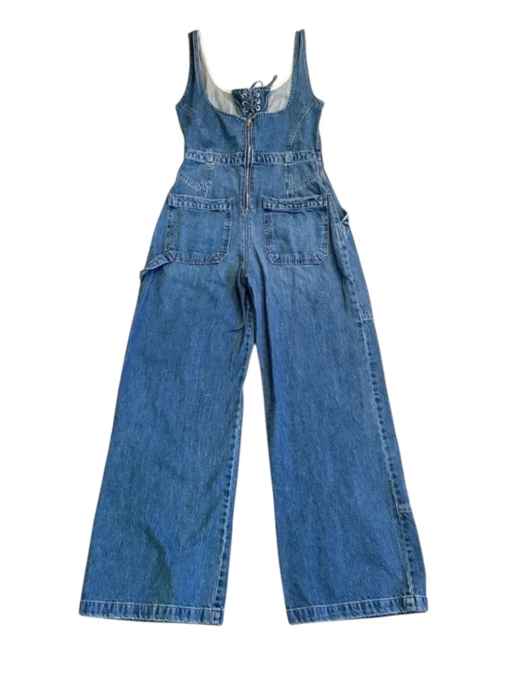 Free People x We The Free Amina Denim Wide Leg & Lace-Up Jumpsuit